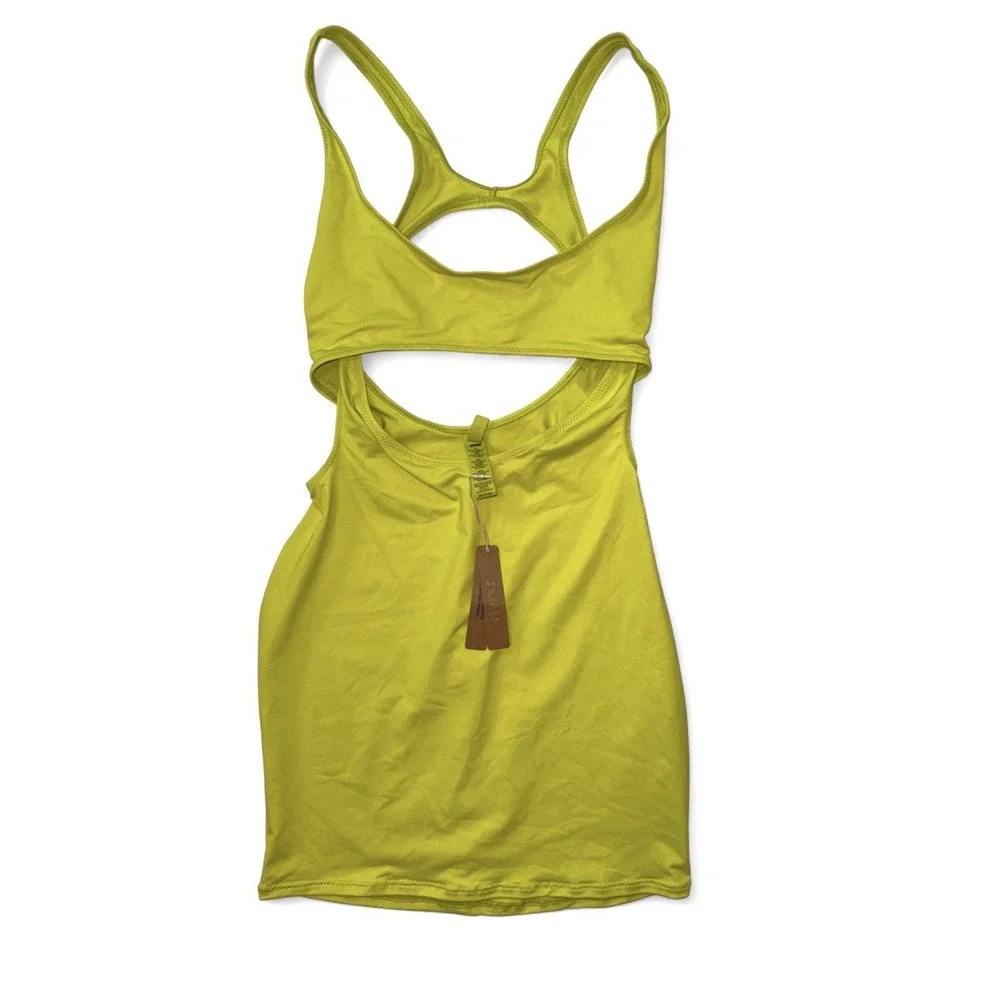 NWT SKIMS Recycled Swim Cut Out Tank Dress Citrus XS Yellow-Green Cover Up
